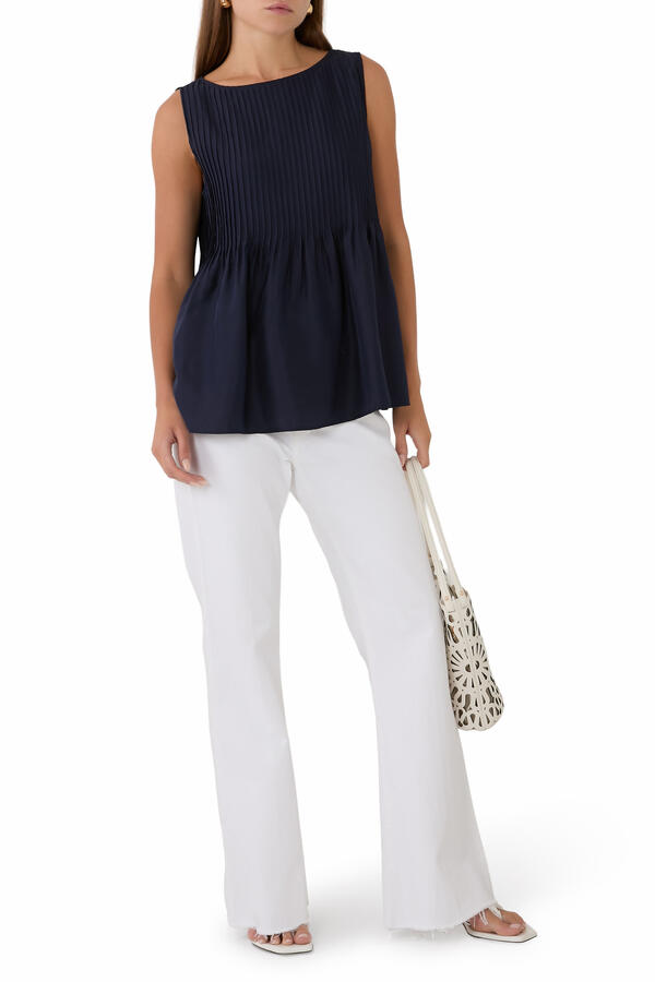 Bateau Neck Pleated Top