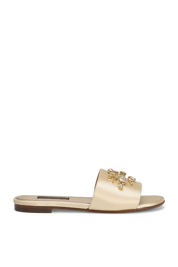 Kids Logo Flat Satin Sliders with Embroidery