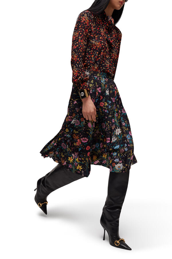 All-Over Flora Print Midi Skirt