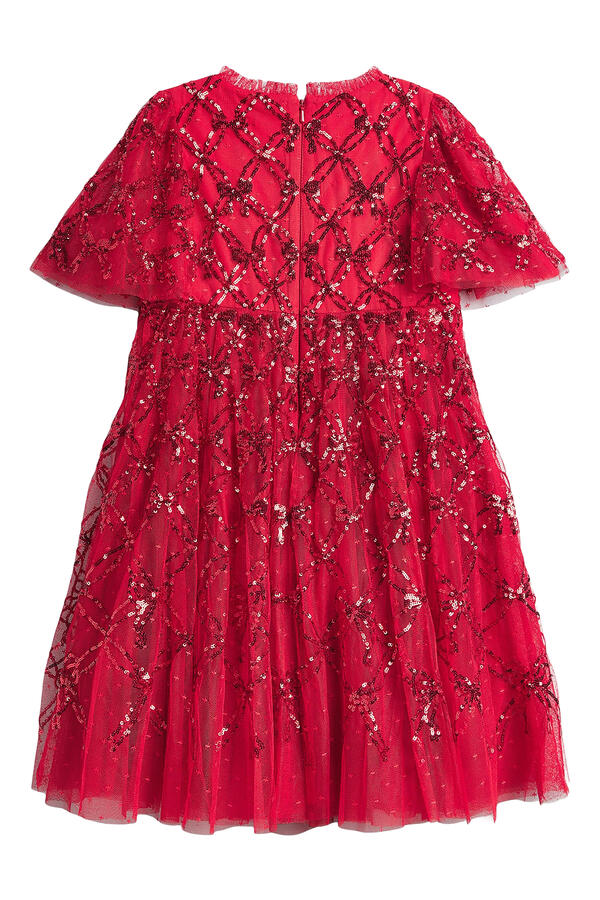 Kids Bow Lattice Short Sleeves Dress