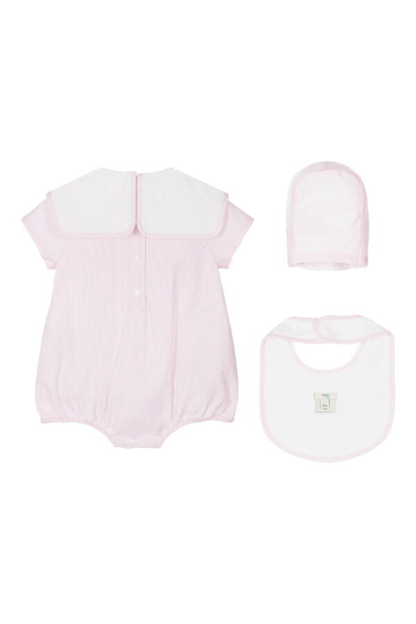 Kids Stripes Print Romper, Bib, and Beanie Gift Set