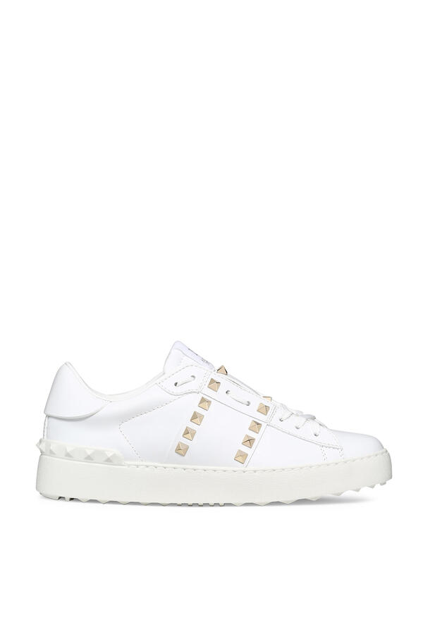 Open Rockstud Leather Sneakers
