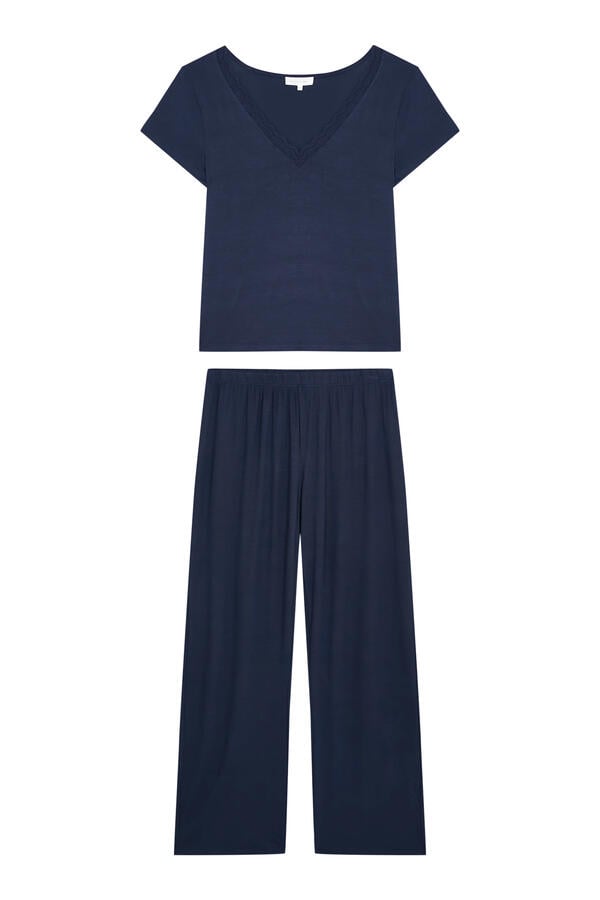 Cooling Jersey V Neck Lace Trim Pajama Set