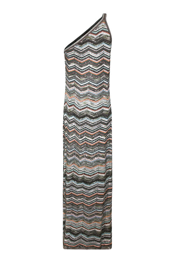  Chevron Sequinned One Shoulder Maxi Dress