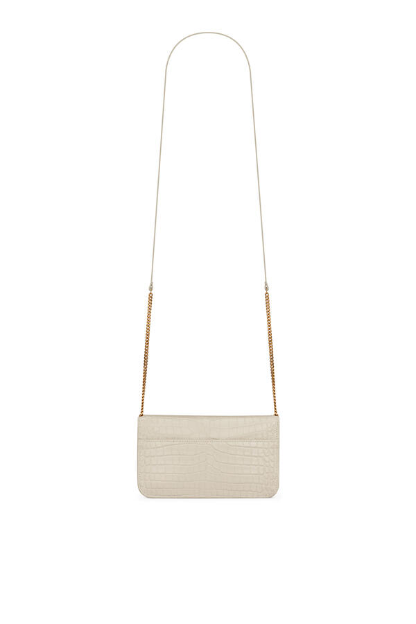 Cassandre Phone Holder in Shiny Crocodile-Embossed Leather