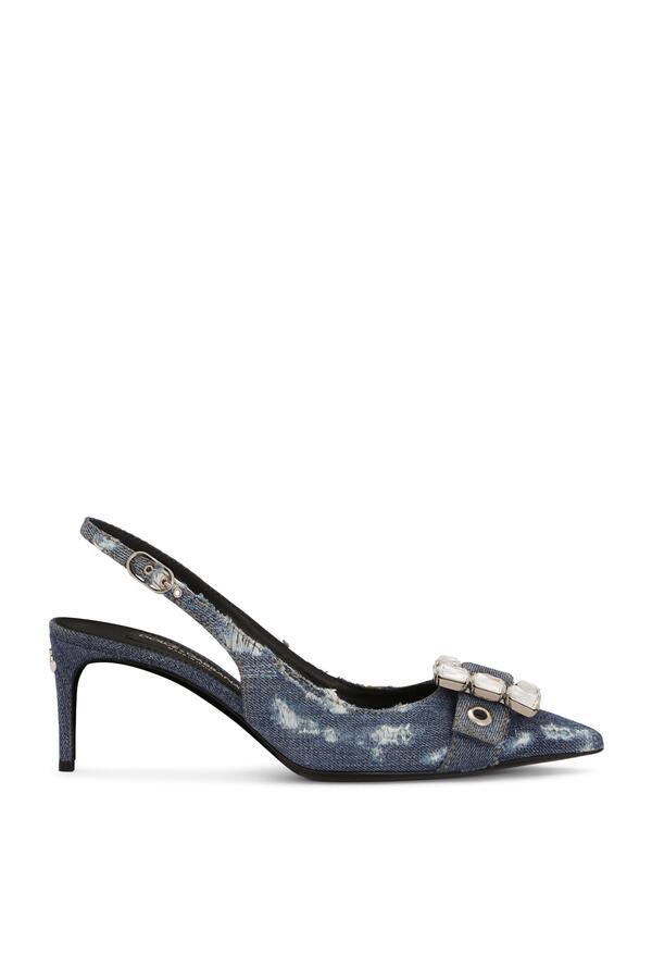 Patchwork Denim 60 Slingbacks with Rhinestone Buckle 