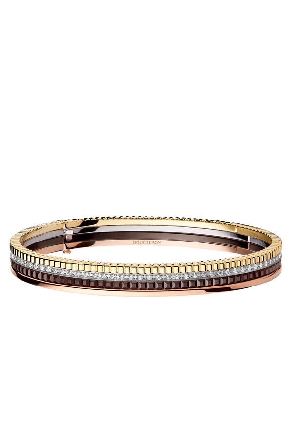 Quatre Classique Small Bangle, Paved With Diamonds, 18k Gold And Brown Pvd
