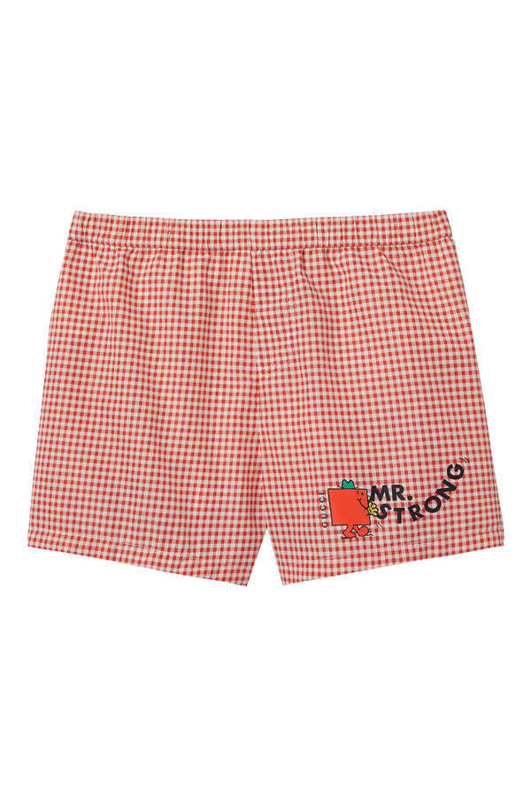 Kids Allover Gingham Print Swim Shorts