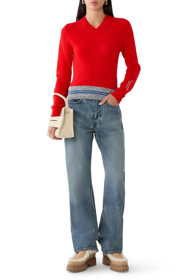 Contrast Trim V-Neck Jumper