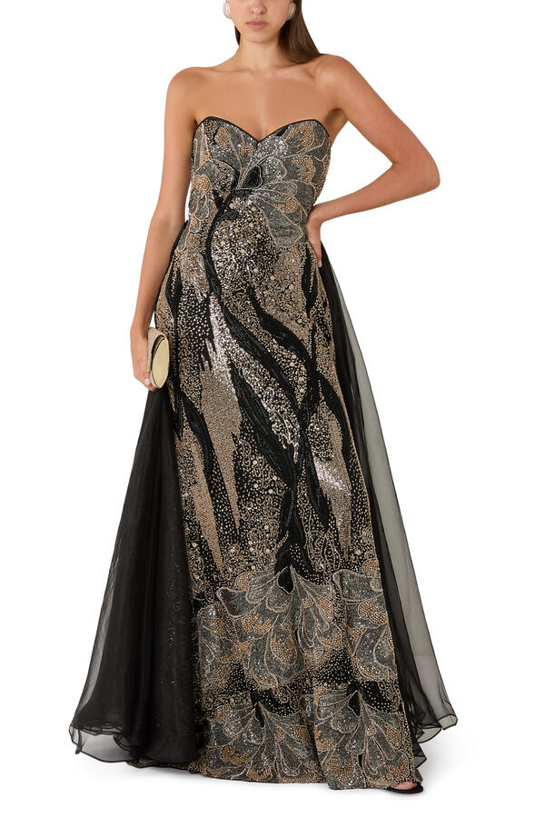 Sequin-Embellished Strapless Gown