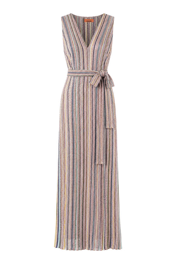 Partialized V-Neck Belted Maxi Dress