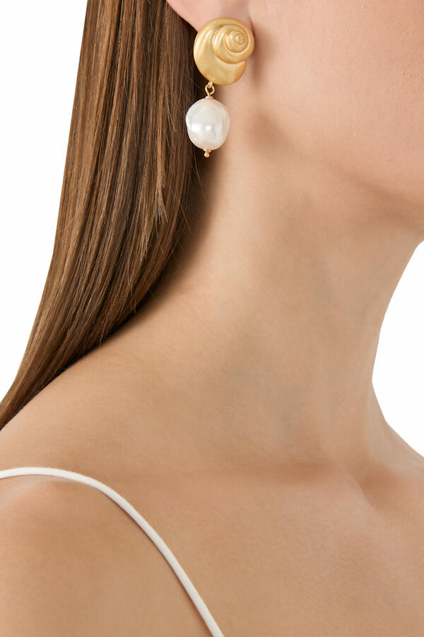 Beachside Drop Earrings, Plated Metal & Cubic Zirconia, Freshwater Pearl, Titanium Posts