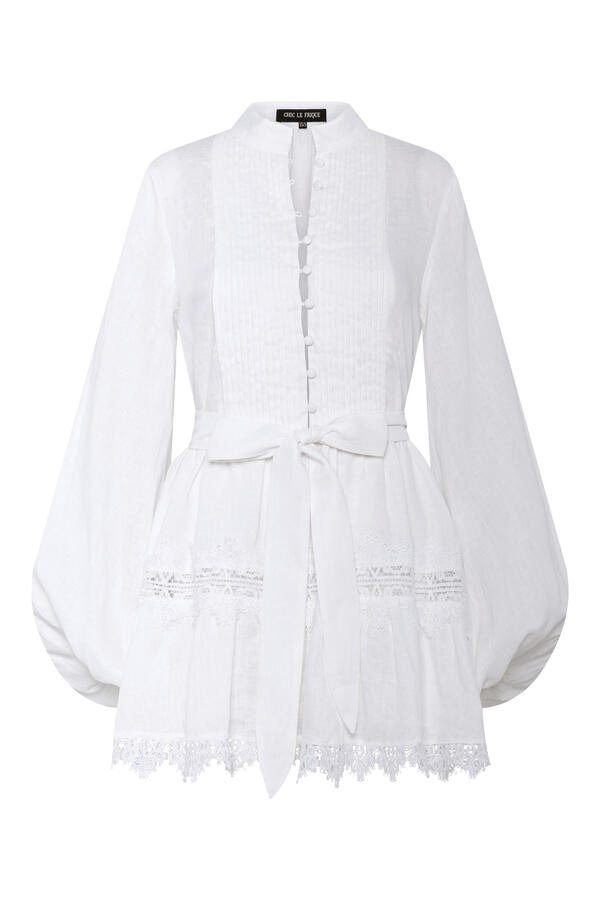 Aurelie Lace Trim Linen Mini Dress 
