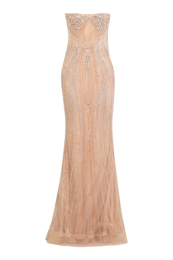Strapless Beaded Column Gown