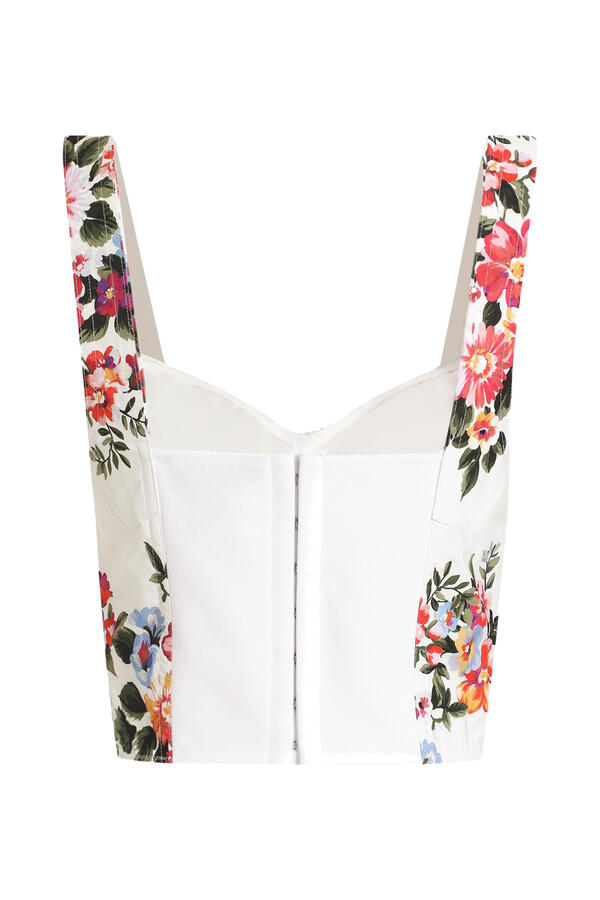 Flower Bouquet-Print Cotton Bustier Top