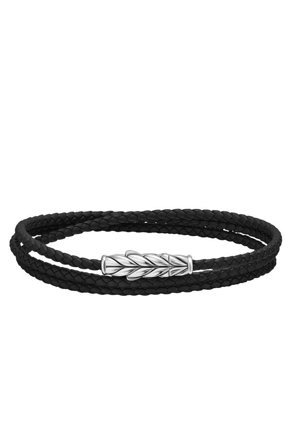 Chevron Triple Wrap Bracelet, Leather & Sterling Silver