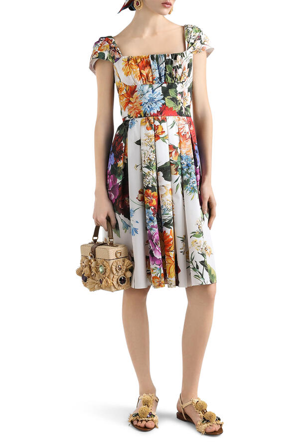 Flower Bouquet-Print Poplin Dress