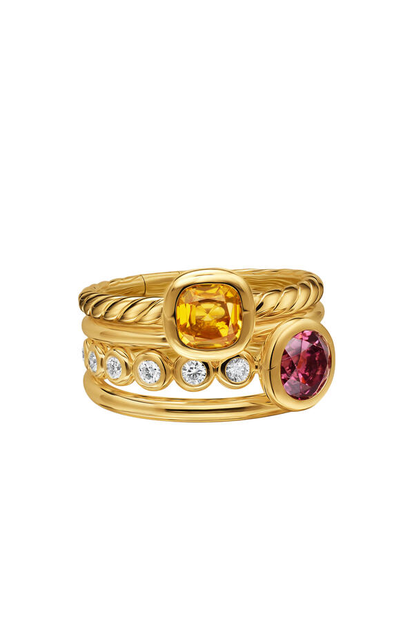  Mercer® Color Stone Multi Row Ring, 18K Yellow Gold with Citrine , Pink Tourmaline & Diamonds 