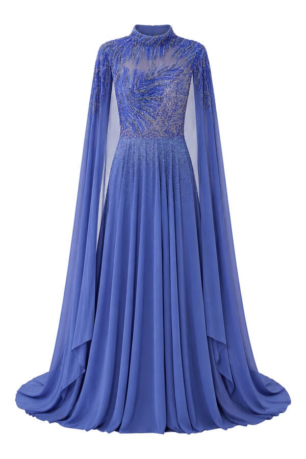 Beaded Cape Sleeves A-Line Dress