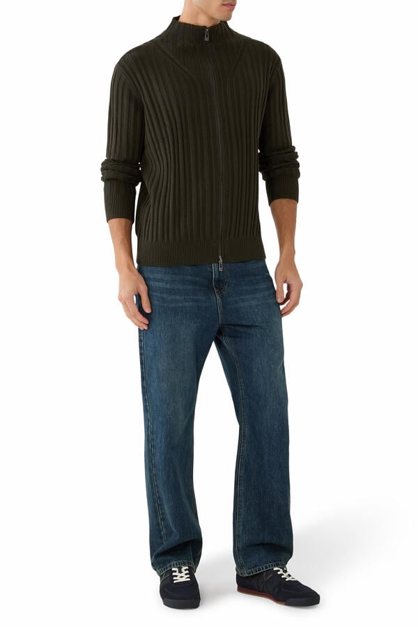Zip-Up Ribbed Cardigan
