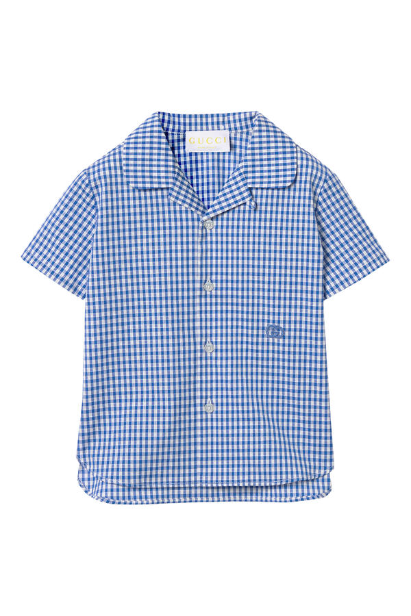 Kids Interlocking G Embroidery Gingham Shirt
