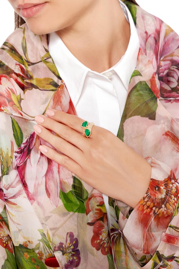 Serpent Bohème Ring, 18k Yellow Gold & Malachite
