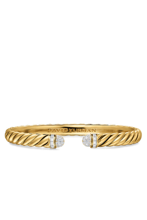 Sculpted Cable Cuff Bracelet, 18K Yellow Gold & Diamonds