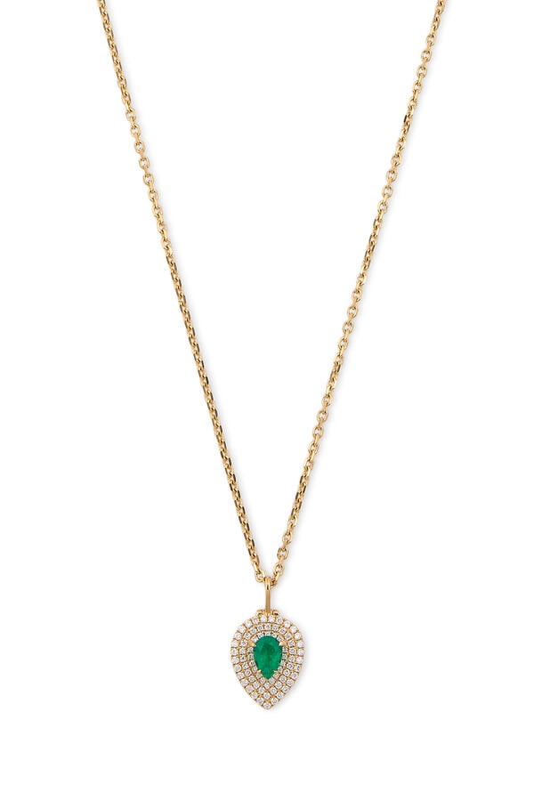 Pear-Shaped Loulou Locket, 18k Yellow Gold, Diamonds & Emerald