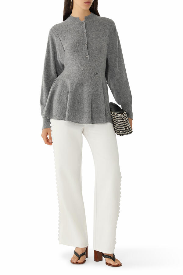 Peplum Knit Button Top