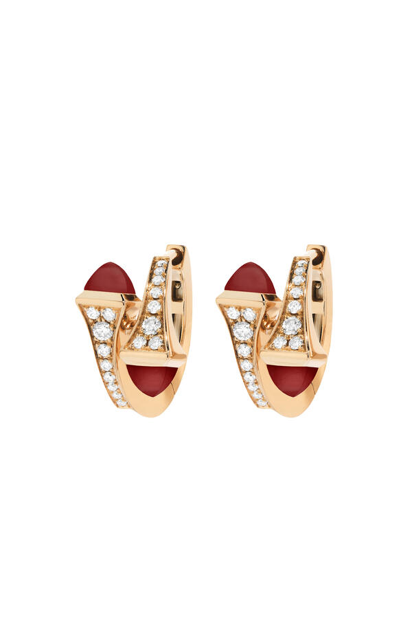 Cleo Huggie Earrings, 18k Rose Gold with Red Agate & Diamonds