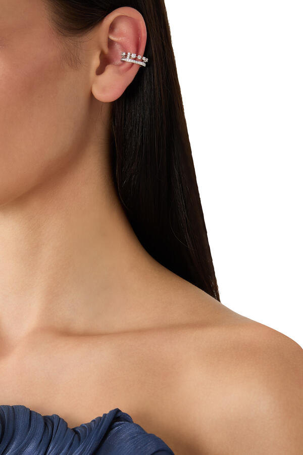 Avenues Single Cuff Earring, 18K White Gold with Diamonds