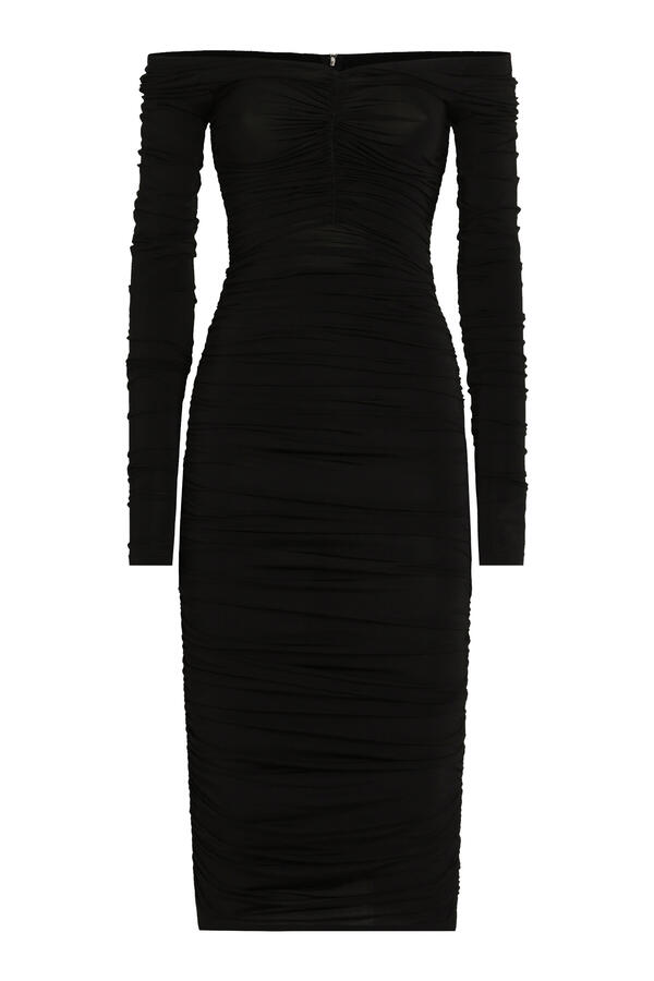 Organzine Draped Calf-Length Dress