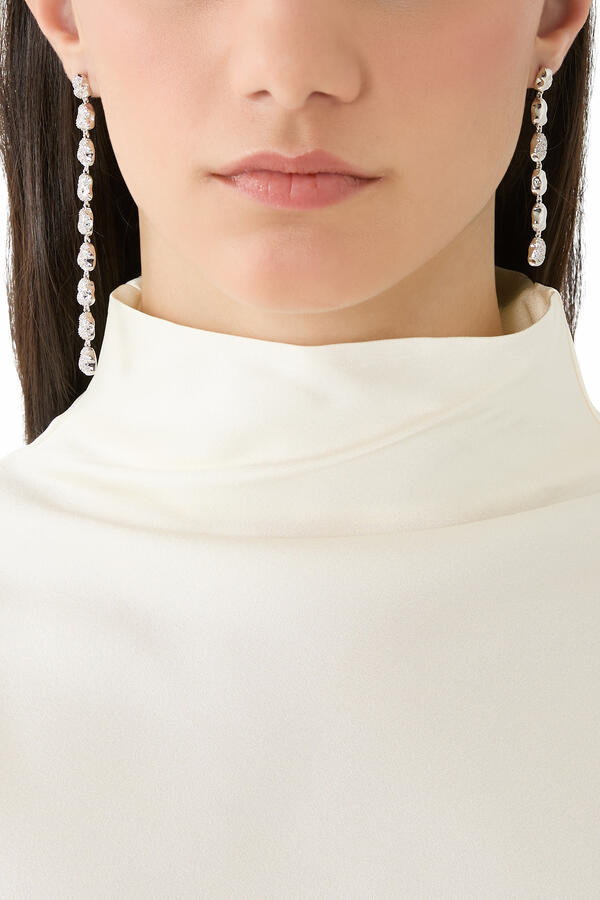 Eva Long Earrings, Sterling Silver & Crystals