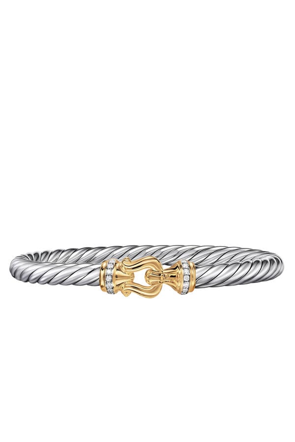 Cable Flex® Buckle Bracelet, Sterling Silver with 14K Yellow Gold & Diamonds