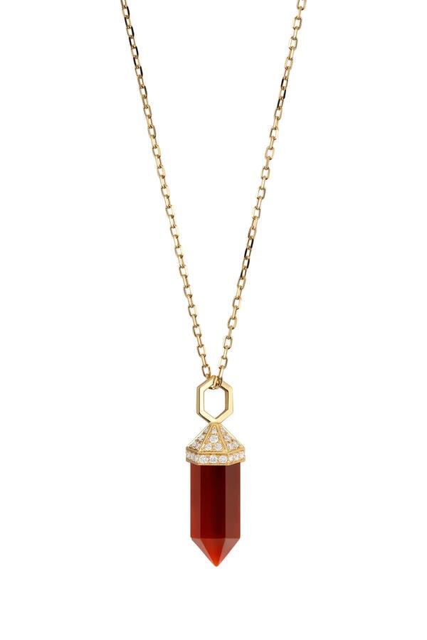  Chakra Necklace, 18K Yellow Gold with Red Carnelian & Diamonds