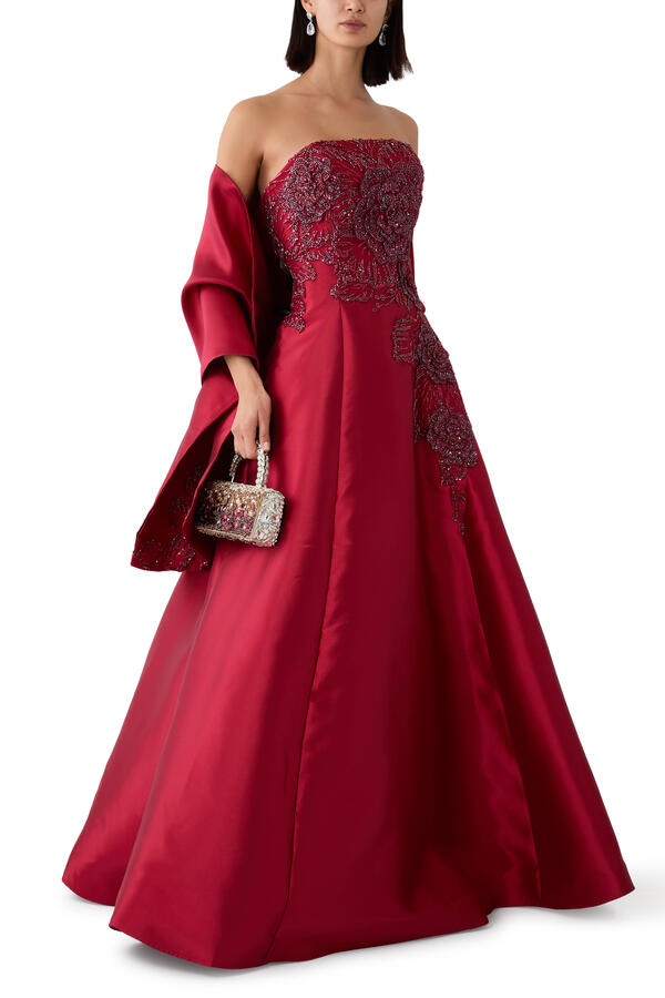 Strapless Floral Appliqué Ball Gown