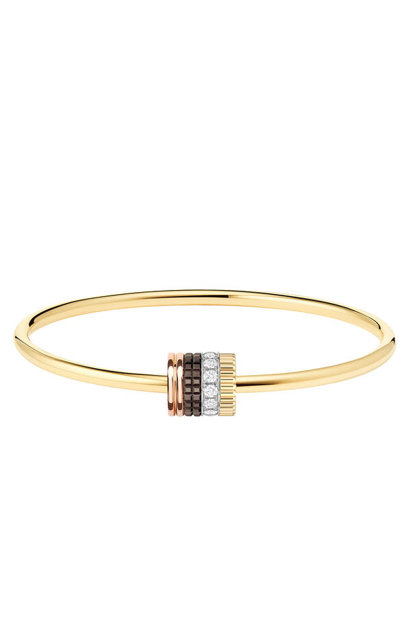 Quatre Classique Bracelet With A Large Motif Paved With Diamonds, 18K Mix Gold And Brown Pvd
