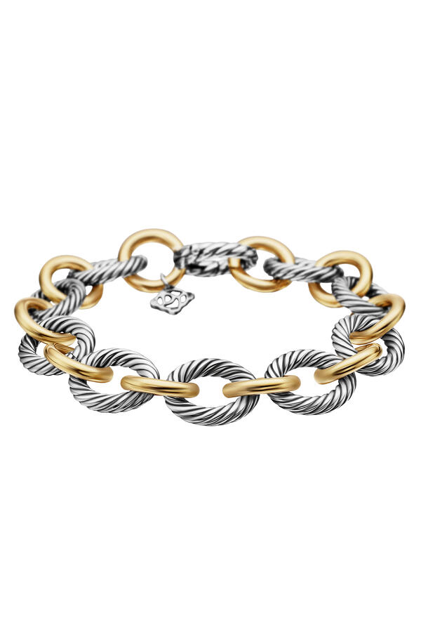 Oval Link Chain Bracelet, 18K Yellow Gold & Sterling Silver