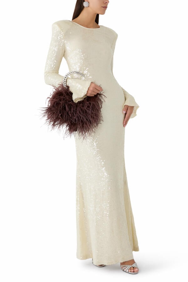 Sequin Viscose Flare Sleeve Maxi Dress