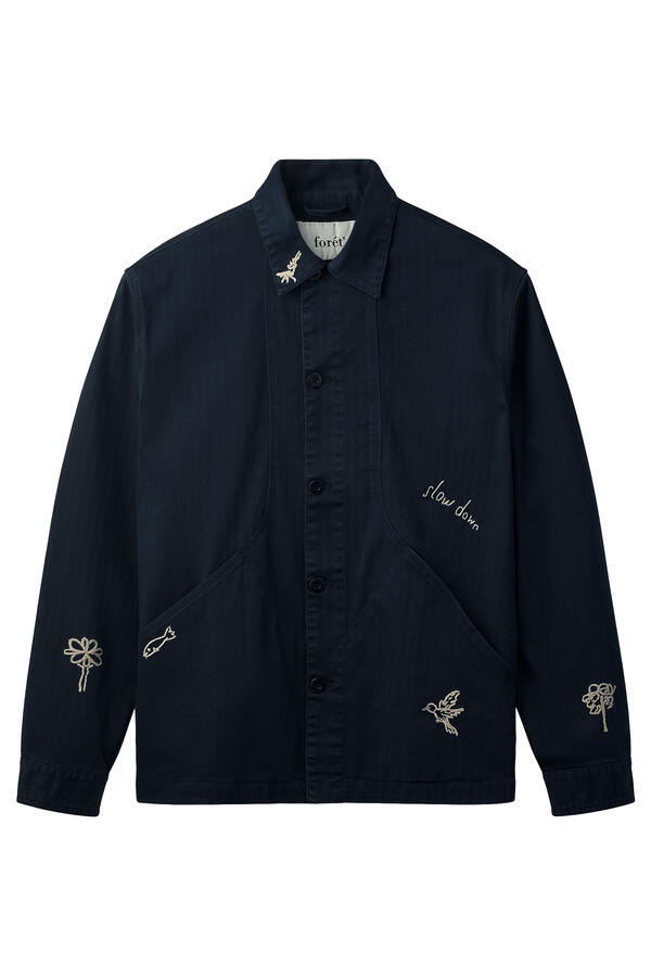 Berry Herringbone Embroidery Overshirt 