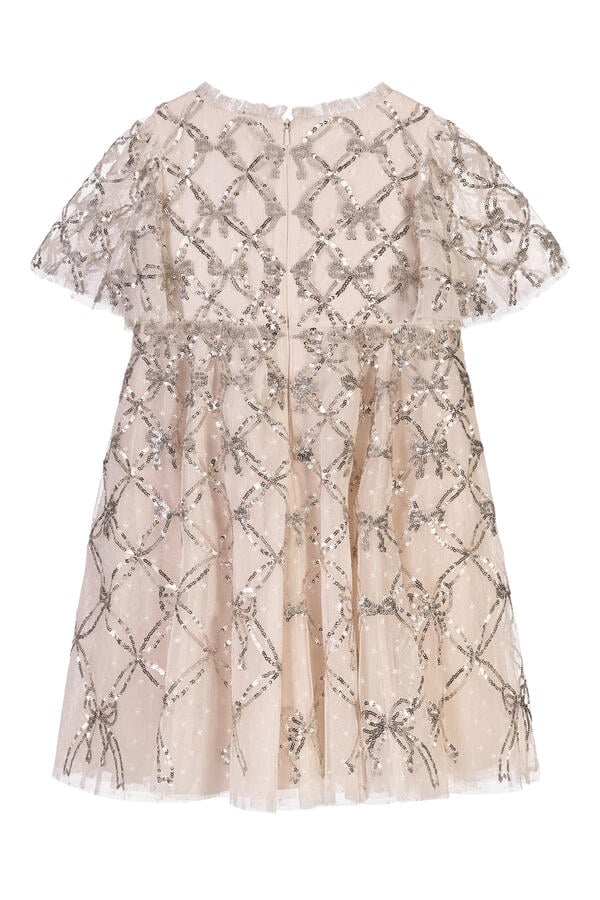 Kids Bow Lattice Short Sleeve Dress
