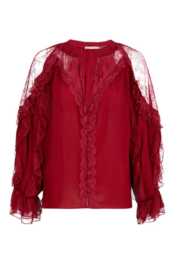 Aleena Lace Cold Shoulder Tie-Front Blouse 