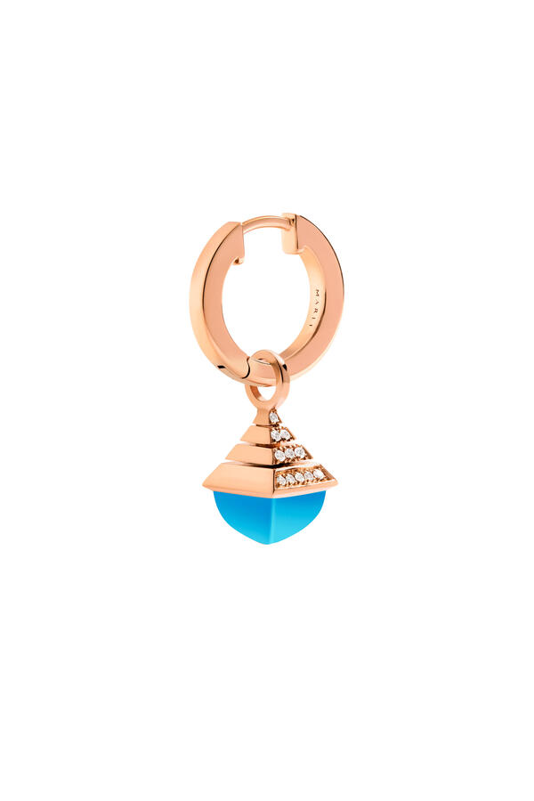 Cleo Rev Mini Diamond Drop Earrings, 18K Rose Gold, Diamonds & Sea Blue Chalcedony