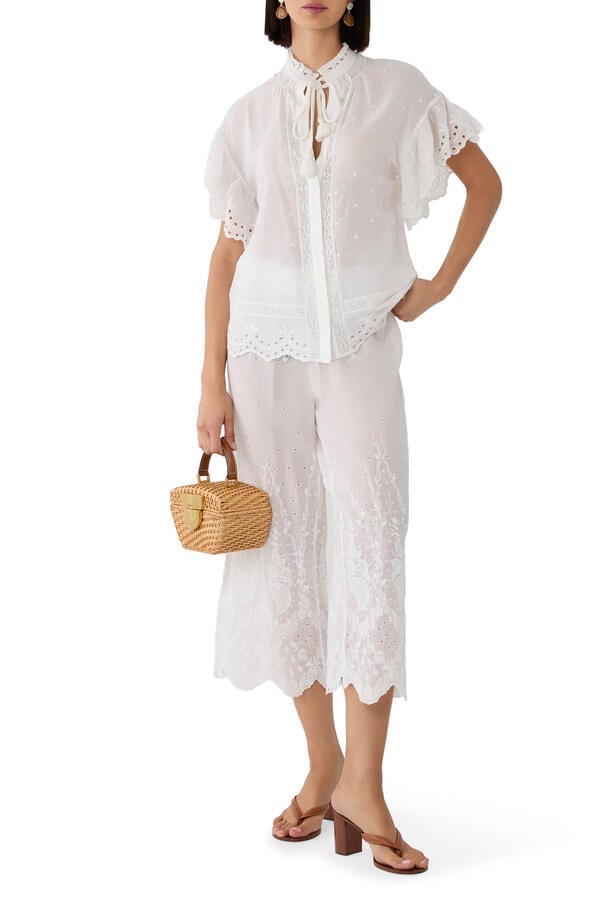 Elba Embroidered Pull-On Ankle Pants