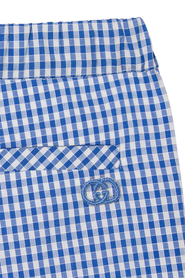 Kids Interlocking G Embroidery Gingham Shorts