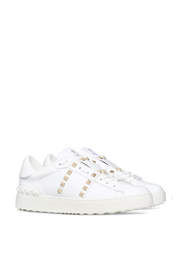 Open Rockstud Leather Sneakers
