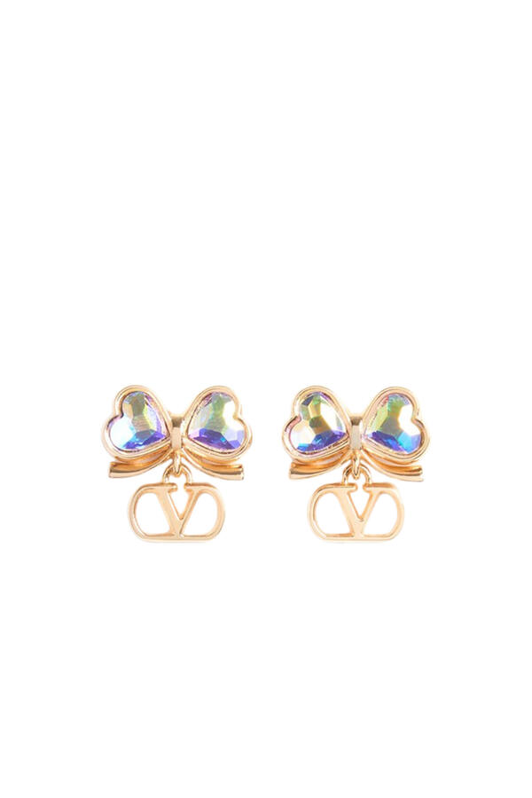 VLogo Floc Earrings in Metal and Crystals