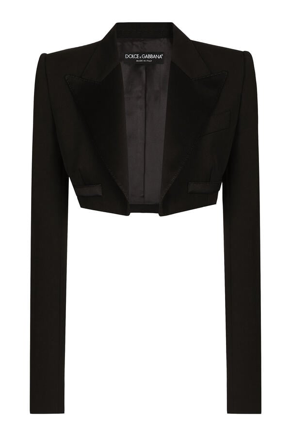 Single-Breasted Wool Gabardine Spencer Tuxedo Jacket