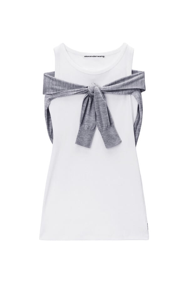 Layered Mini Tank Dress with Tie-Front Cardigan