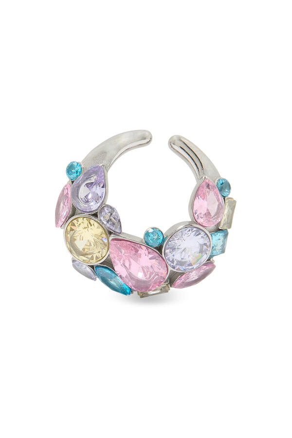 Round Single Ear Cuff, Silver-Plated Stainless Steel & Crystals